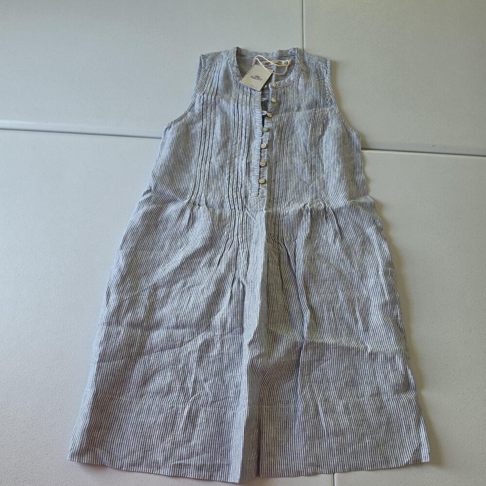 Faherty Shirt Dress Womens XXS Blue Mini Stripe Linen Sleeveless Pockets